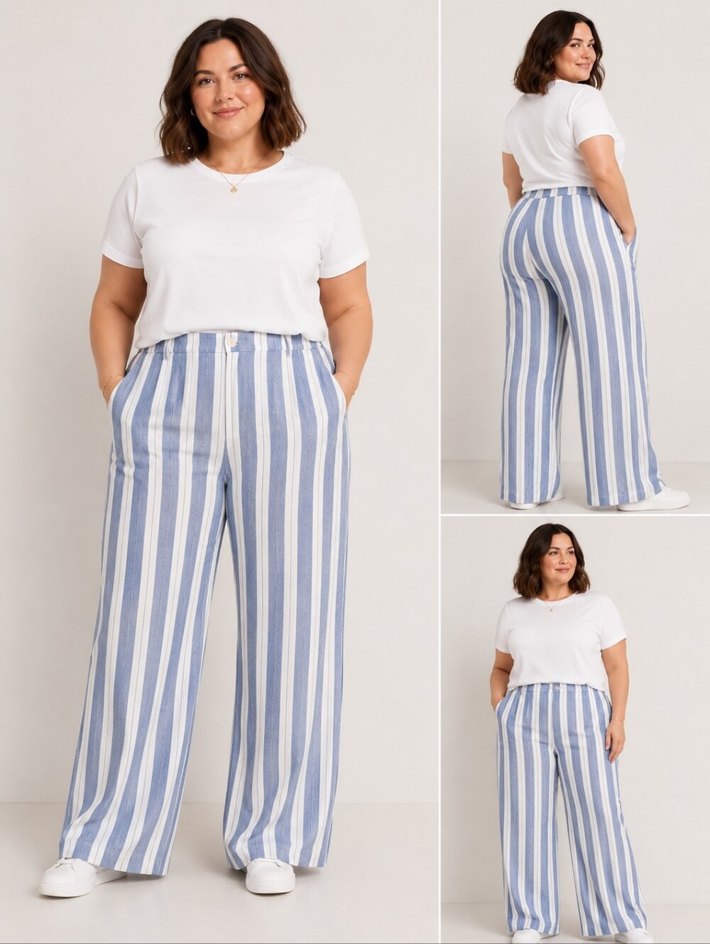 Old Navy Women's Blue and White Striped Wide Leg Pants